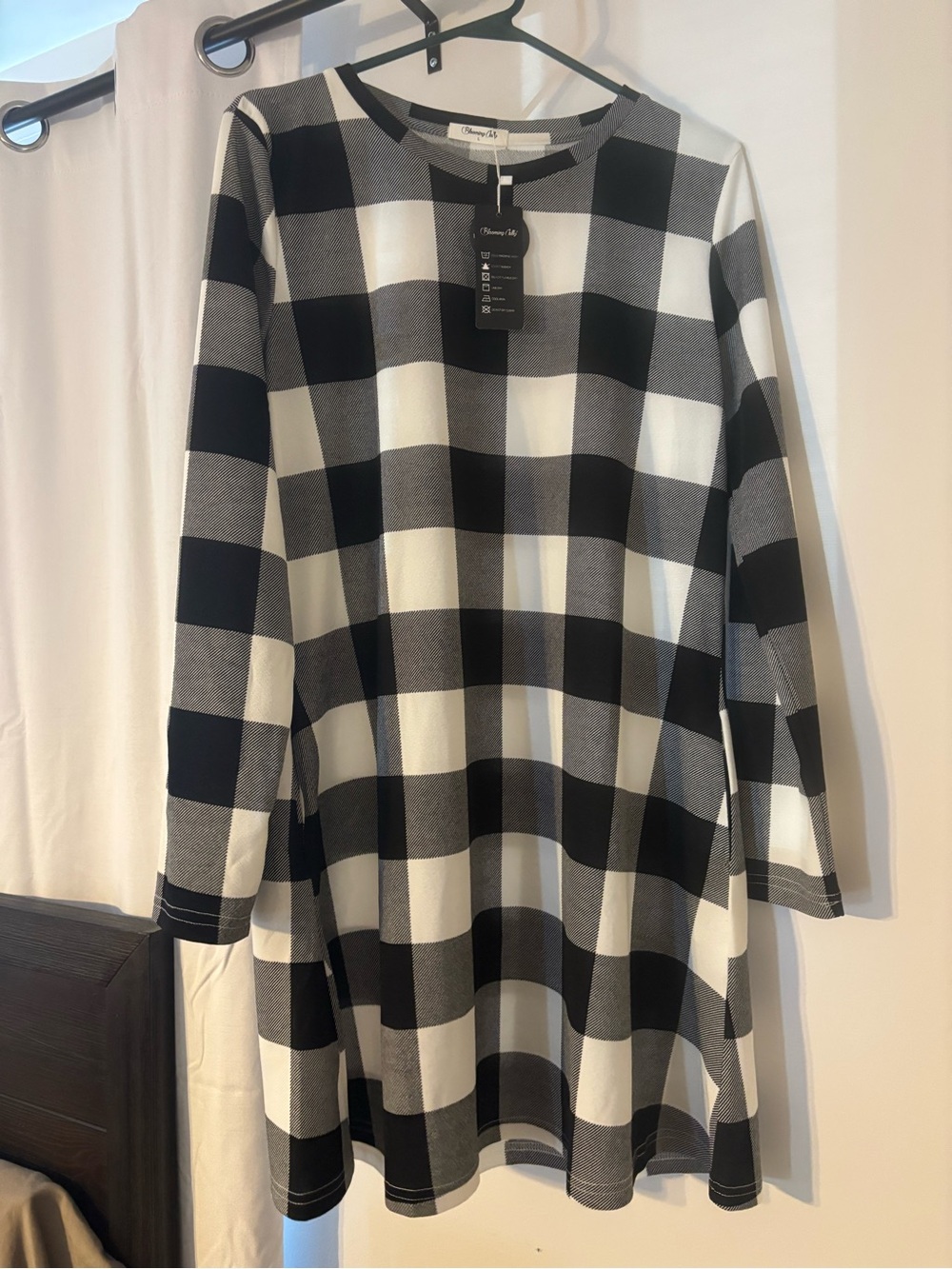 Black and White Buffalo Check Tunic Dress